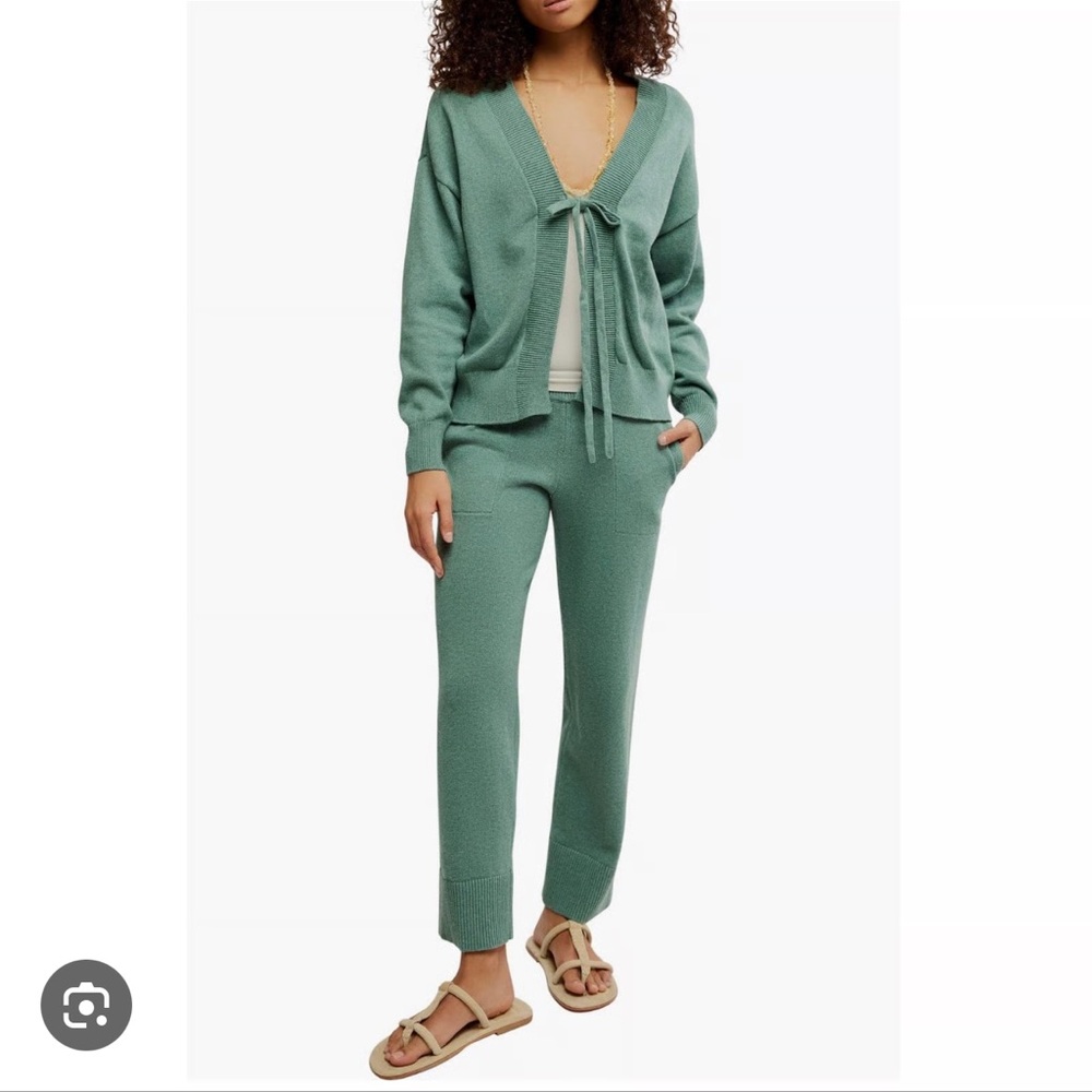 Free People Pine Green Track Pants & Cardigan Set size large